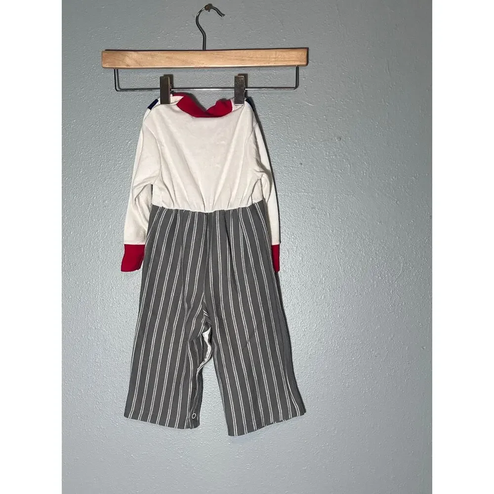 Doe Spun Vintage Baby One Piece 18 Months Stripe Pant Bow Tie Buttons Suspenders